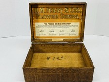 VINTAGE D.M. FERRY & CO. WOODEN FLOWER SEED OAK BOX ADVERTISING STORE DISPLAY picture