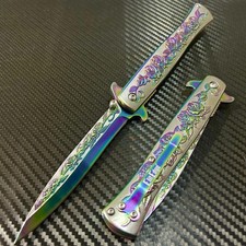 9” Rainbow Ross Knife Tactical Spring Assisted Open Blade Folding Pocket Knife picture