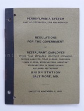 1921 antique PRR pa railroad REGULATIONS for GOVERNMENT of RESTAURANT EMPLOYEES  picture