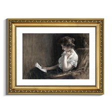 VIYYIEA Gold Framed Wall Art Canvas Print Portrait Woman Reading 11x14in picture
