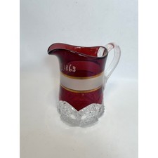 Vintage Gettysburg 1863 Ruby Stained Glass Souvenir Pitcher Creamer Red Gold picture