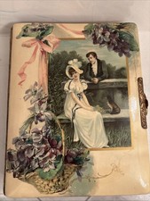 Antique Celluloid Victorian Photo Album with Embossed Cards Metal Clasp Velvet picture