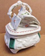 DOVE LOVE LETTER ~ Trinket  Ring Box Bisque Shine Porcelain Jewelry Dish Vintage picture