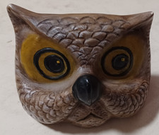 Retro 1975 Ceramic Owl Black/Yellow Eyes Eyeglass Holder - Goodsell Mold #329 picture