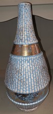 Vintage MCM Ceramic Table Lamp Base Blue White Textured Brick Mosaic Gold 15