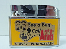 Vtg Unfueled / Fired ARAB PEST CONTROL Terre Haute, IN Cigarette Lighter w/ Box picture