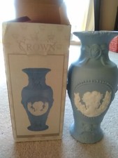 Vintage 1960's  Blue Cameo Vase approx 8'' Perfect Gift Idea picture