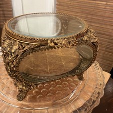 VTG Matson Ormolu Hollywood Regency Jewelry Casket Trinket Box Bevelled Glass picture