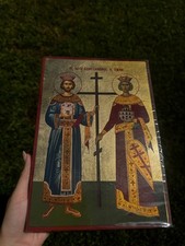 Saints Constantine and Helen Orthodox Icon Flat Wood 18kt Gold Leaf picture