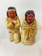 Chalkware Native American Salt & Pepper Shakers Souvenir Of Lincoln’s Tomb Vtg picture