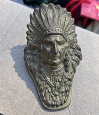 Vintage Brass Native American Indian Chief Letter Clip Paperweight picture