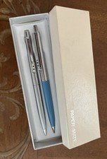 NIB  VTG 70s Paper Mate Hearts Profile Pen Pencil set Blue Chrome Box USA 70s  picture
