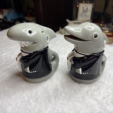 Vtg 1997 Fundamental Too Talking Shark Dolphin Salt & Pepper Shakers Jaws Music picture