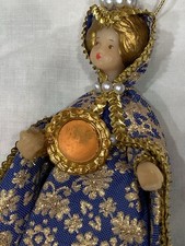 Vintage Koestel 6” wax face & hands Blue gold German handmade Christmas ornament picture