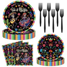 Day of the Dead Plates and Napkins 96 Pieces Style Day of the Dead Sugar Skull picture