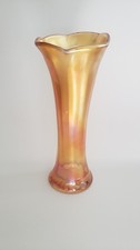 Dugan Diamond marigold carnival satin glass vase 6 point rim thin rib pattern 8