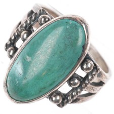 sz4 1940's Vintage Navajo Fred Harvey Style sterling silver turquoise ring picture