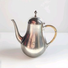 Royal Holland Vintage MCM Pewter Teapot KMD Tiel W Wrapped Handle Tall picture