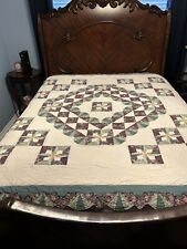 Beautiful Handmade, Hand Stitched Quilt, 82” X 82”, Queen Size, Scalloped Edges picture