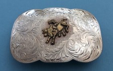 Vintage Old Western Signed HE Sterling Silver BULLRIDING Trophy Belt Buckle picture