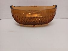 Vintage INDIANA GLASS Amber Gold Diamond Point Oval Footed Bowl Candy Dish picture