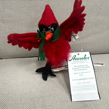 Cardinal Annalee Bird adorable Felt & Feather Figurine with  Scarf spirit animal picture