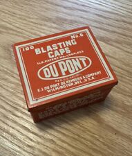 Vintage DuPont Powder Company 100 Count No. 6 Blasting Caps Tin-Mining Orange picture