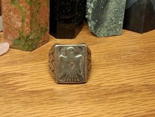 Fred Harvey era Thunderbird Ring sz 10.5 Cast Sterling Silver Coin bell trading picture