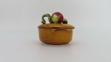 Majolica Pottery Lidded Dish Glazed Ceramic applied 3D Apples and Leaves 5.5