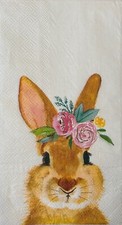two Individual Bunny Rabbit Spring Easter Flower Paper Dinner napkins Decoupage picture