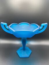 Vintage Westmoreland Peacock Blue Frosted Trophy Handled Compote picture