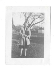 VTG B&W Found Photo Snapshot Pretty Fashionable Woman in Dress & Jacket Posing picture