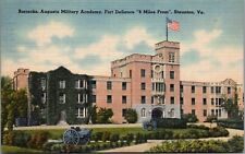 VA Fort Defiance Military Academy Barracks 40's Cannons Soldier Linen Postcard picture