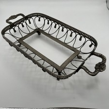 Vintage Silver Plated Footed Marinex Glass Casserole Dish Server Holder 11”x7” picture