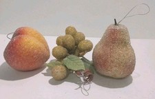 VTG Beaded Sugared Faux Fruit Christmas Ornaments Lot 3 Peach Grapes Pear picture