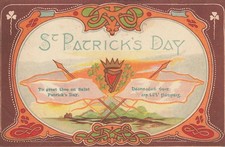 1911 St. Patrick's Day Postcard Art Nouveau Celtic Harp Shamrock Ireland NY picture