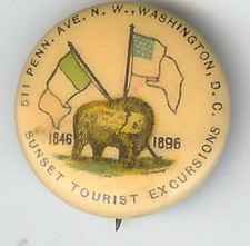 SCARCE  1846-1896 Sunset Tourist Excursions Pin WASH. D.C. w/ Backpaper & BEAR picture