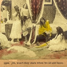 1899 Stereoview Card Victorian Ladies Getting Dressed For a Party H3-2 picture