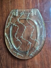 Vtg Lucite Acrylic Resin Clear Barbed Wire Toilet Seat Man Cave 16.5