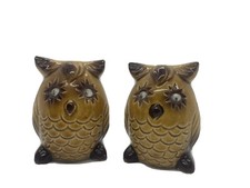 Vintage Japan Google Eyes Owl Salt and Pepper Shakers Figural Bird MCM picture