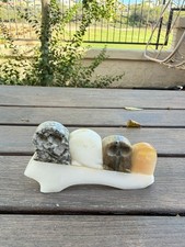 Vintage Alabaster Marble Onyx Owl Figurine Hand Carved Stone Sculpture picture