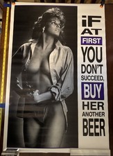 Vintage Pinup Beer Poster If At First You Don't Succeed 1991 picture