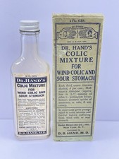 Vintage Dr Hands Colic Mixture Bottle & Box Antique Kids Patent Medicine Prop NY picture