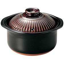 Banko Ware, Ginpo Pottery, Chrysanthemum Design, Rice Cooker Pot (Amber Glaze, _ picture