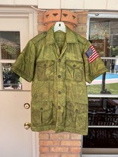 60s Vtg Vietnam War Thailand Tailor Camo ERDL Poncho Liner Bush Safari Jacket picture