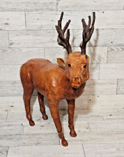Leather Covererd Deer Buck Elk Figurine Statue with Glass Eyes picture