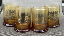 Vintage Suntory Amber Glass Tumblers Set of 4 Japan Showa Era Crest Logo 300ml picture