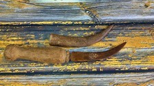 Vintage Curved Knife with Scabbard Engraved Silver Work on Blade Wood Handle M3 picture
