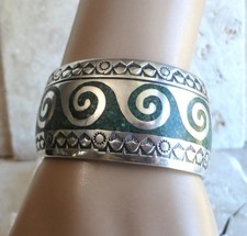 VINTAGE NAVAJO JUAN T. SINGER STERLING SILVER MOSAIC CHIP INLAY CUFF BRACELET picture