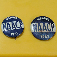 Vintage NAACP Member Pinback Buttons Lot of 2 1961 & 1963 Blue/White picture